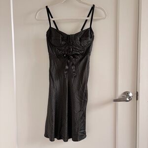 Black 100% Silk Polka Dot Slip Dress